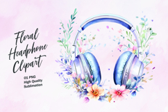 Floral headphone watercolor clipart Product Image 1