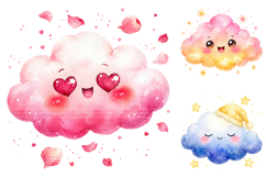 Watercolor Kawaii Clouds PNG Bundle, Sublimation Designs Product Image 2
