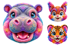 Rainbow Crochet Animal Face PNG Bundle Product Image 2