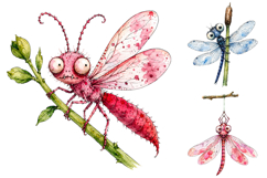 Whimsical Dragonfly Clipart Bundle, Watercolor Garden PNG Product Image 2