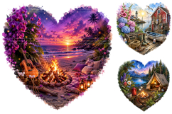 Tropical Summer Heart Clipart Bundle, Beach Sublimation PNG Product Image 2