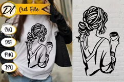 Woman with coffee svg | Beautiful woman illustration svg Product Image 1