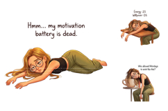 Tired Girl Productivity Humor Clipart Product Image 3
