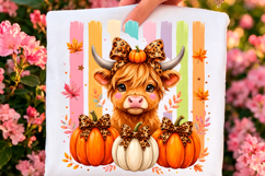 Cute Highland Cow Pumpkin Fall PNG Product Image 1