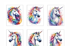 Set of 9 Unicorns in Flowers Watercolor Vector Product Image 2