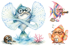 Watercolor Funny Grumpy Fish PNG, Sublimation Designs Product Image 3