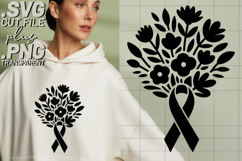 4x Breast Cancer Awareness Ribbon Woman Floral SVG Cut Files Product Image 3