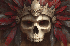Tribal Skull with Feathers Ancient Warrior Fantasy Art Product Image 1