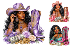 Glam Black Cowgirl PNG Bundle Product Image 3