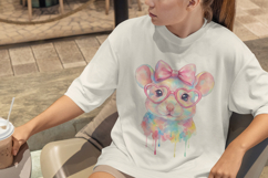 Cute Mouse Watercolor PNG, Rainbow Mouse with Glasses Product Image 2