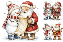 Cute Santa Snowman Clipart, Christmas Watercolor PNG Product Image 2