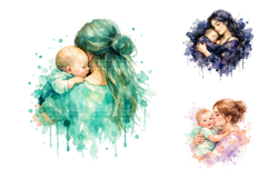 Watercolor Mother and Baby Clipart PNG Bundle Product Image 2