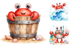 Watercolor Funny Crab Clipart Bundle, Summer Beach Animal Product Image 2