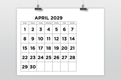 2029 Large Number Bold 8.5 x 11 Inch Calendar Template Product Image 2