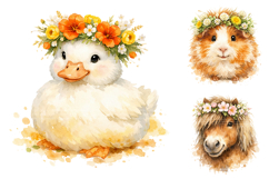 Watercolor Animal Flower Crown Clipart Product Image 2