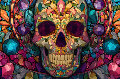 Stained Glass Skull Art Colorful Ornamental Fantasy Design Product Image 1