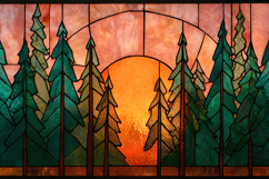 Stained Glass Forest Sunset Landscape Art Design Product Image 1