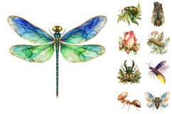 Watercolor Golden Insect PNG Bundle, Botanical Butterfly PNG Product Image 2
