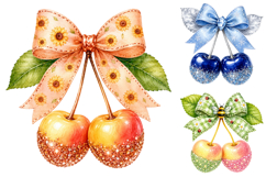 Glitter Cherry Bow Clipart Bundle, Seasonal Watercolor PNG Product Image 3