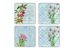 Vintage Blue Floral Ephemera Digital Scrapbook Papers Product Image 2
