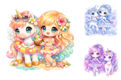 Cute Chibi Girl Unicorn Seasonal Clipart PNG Product Image 3