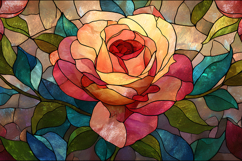 Stained Glass Rose Floral Art Colorful Mosaic Design Product Image 1
