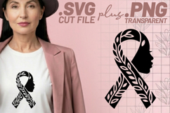 4x Breast Cancer Awareness Ribbon Woman Floral SVG Files Product Image 3