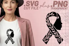 4x Breast Cancer Awareness Ribbon Woman Floral SVG Files Product Image 3