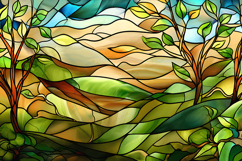 Stained Glass Landscape Art with Trees and Rolling Hills Product Image 1