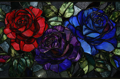 Stained Glass Roses Art Red Blue Purple Floral Design Product Image 1