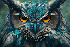 Intense Owl Portrait Digital Art - Teal Feather Focus Product Image 1