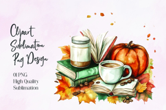 Pumpkin Books Coffee Autumn Sublimation PNG Product Image 1