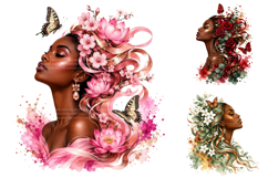 Black Women Watercolor Floral PNG Clipart Bundle Product Image 2