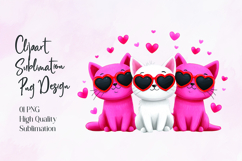 Cute Cats with Heart Sunglasses Sublimation PNG Design Product Image 1
