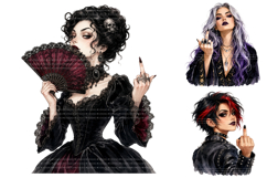 Sassy Middle Finger Girls, Edgy Rebel Women Clipart Product Image 2