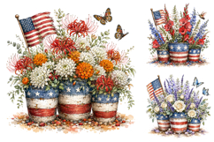Rustic Patriotic Floral Bouquets, 4th Of July Watercolor PNG Product Image 2