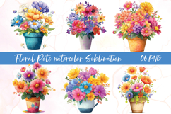 Flower pots watercolor clipart sublimation Product Image 1