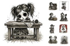 Creepy Gothic Doll Clipart Bundle, Dark Sublimation Designs Product Image 2