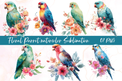 Floral parrot watercolor clipart sublimation Product Image 1