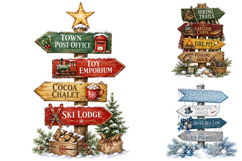 Watercolor Christmas Signpost PNG Bundle, North Pole Clipart Product Image 2