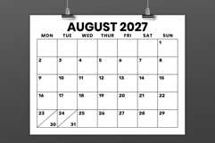 2027 8.5x11 Inch Large Number Monday to Sunday Calendar Product Image 3