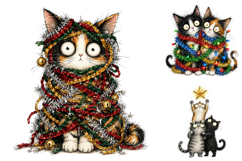 Whimsical Christmas Cat Clipart Bundle, Funny Holiday Kitten Product Image 2