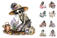 Spooky Spa Messy Bun Skeleton Clipart, Self Care Watercolor Product Image 4