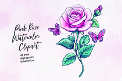 Pink rose with butterfly watercolor clipart sublimation Product Image 1