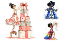Glam Birthday Women Clipart Bundle, African American PNG Product Image 2