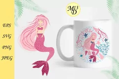 A mermaid with a shock of pink hair. Hand drawn Product Image 1