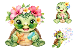 Watercolor Baby Sea Turtle Clipart, Tropical Ocean PNG Product Image 2