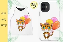 Cute cartoon tiger with balloons, greeting card, Year 2022 Product Image 2