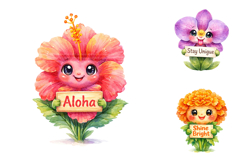 Kawaii Watercolor Flower Clipart Bundle Product Image 2
