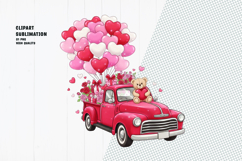 Valentine Truck with Heart Balloons clipart sublimation png Product Image 1